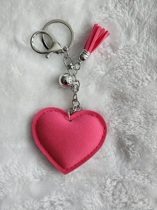 Pink Heart Rhinestone Keychain with Luxury Logo Bag Charm - Picture 3 of 4